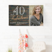 Rustiek hout 40 en Fabulous 40th Verjaardag Foto Spandoek (Insitu)