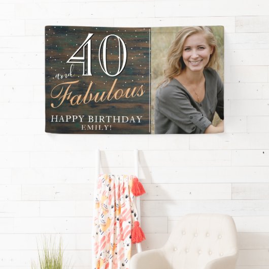 Rustiek hout 40 en Fabulous 40th Verjaardag Foto Spandoek (Insitu)