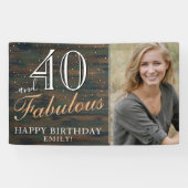 Rustiek hout 40 en Fabulous 40th Verjaardag Foto Spandoek (Horizontaal)