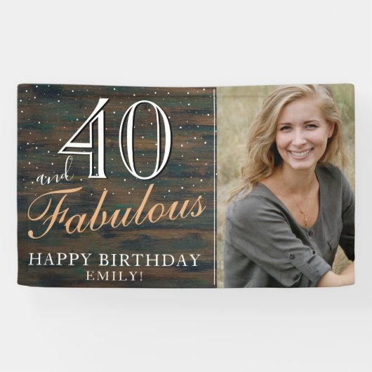 Rustiek hout 40 en Fabulous 40th Verjaardag Foto Spandoek (Horizontaal)