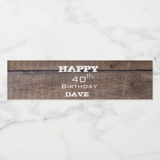 Rustiek hout 40th elk jaar verjaardag waterfles etiket (Enkel label)