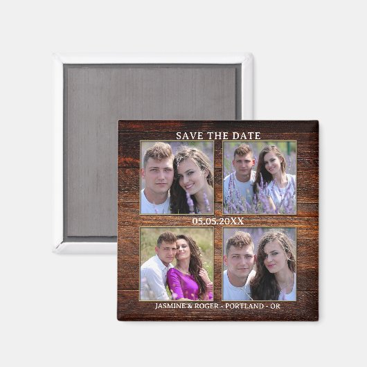 Rustiek hout 4 aangepaste foto's opslaan van de da magneet (Voorkant / Achterkant)
