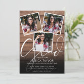 Rustiek Hout 4 Foto Collage Graduation Party Kaart (Staand voorkant)