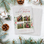 Rustiek hout 4 Fotocollage Merriest Christmas Folie Feestdagenkaart<br><div class="desc">Verhoog uw vakantiegroeten met onze Folie "Merriest Christmas" kaart. De berkenhouten achtergrond zet het podium voor een 4-foto collage omhuld in een luxe wit en gouden folie lijst. Aangevuld met smaakvolle waterverf poinsettia en holly berry accenten.</div>