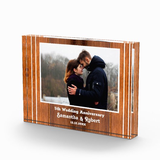 Rustiek Hout 5e Bruiloft Jubileum Paar Fotoblokken (Rechts)