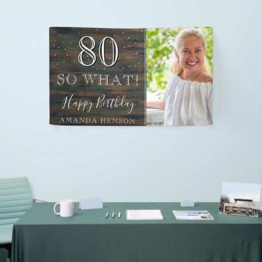 Rustiek Hout 80 Dus Wat 80ste Verjaardag Foto Spandoek (Beurs)