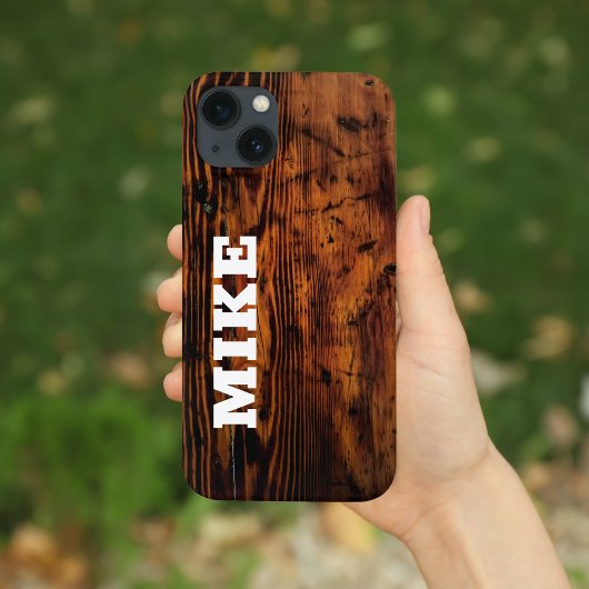 Rustiek Hout & Aangepaste Naam, Minimalistisch Case-Mate iPhone Case