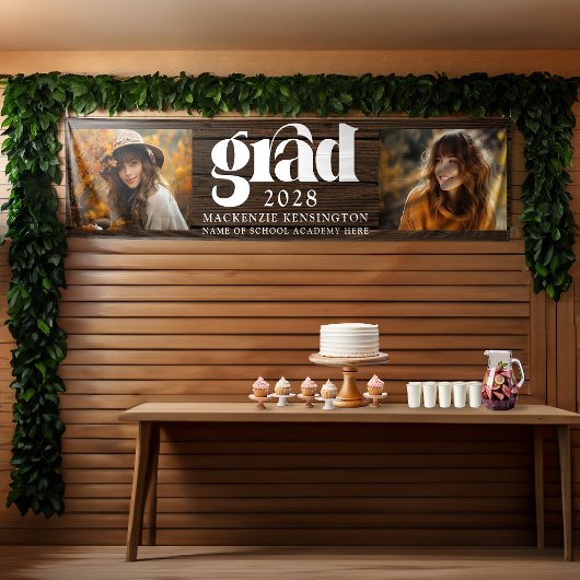 Rustiek hout Afstuderen 2 foto lang Spandoek