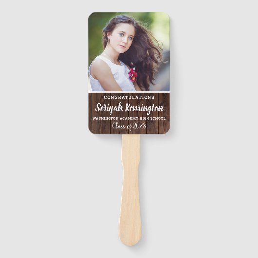 Rustiek Hout Afstuderen Vrouw Foto Handwaaier (Voorkant)