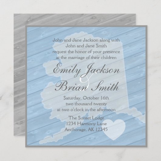 Rustiek hout Alaska staat blauw bruiloft uitnodigi Kaart (Voorkant / Achterkant)