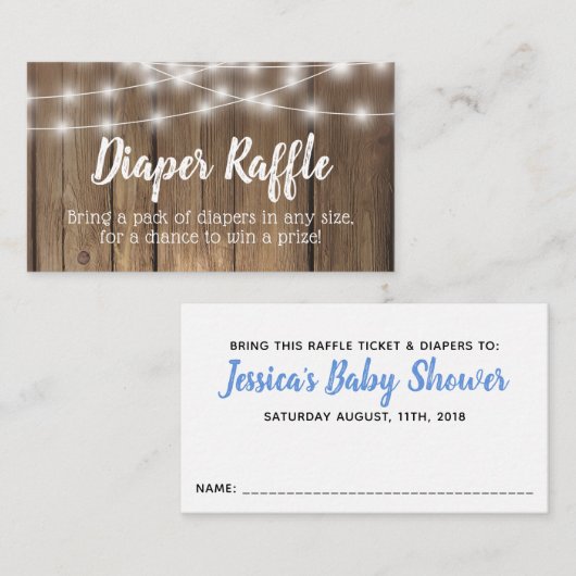 Rustiek Hout BabyQ Baby shower Luier Raffle Ticket Informatiekaartje (Voorkant / Achterkant)