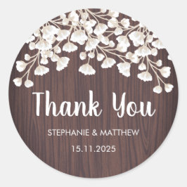 Rustiek hout baby's adem bloemen dank u bruiloft ronde sticker