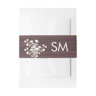 Rustiek hout baby's adem bloemenbruiloft monogram uitnodigingen wikkel