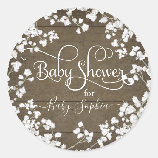 Rustiek hout babys adem boho bloemen Baby shower Ronde Sticker (Voorkant)