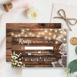 Rustiek Hout Baby's Breath & Kant Bruiloft RSVP Kaartje