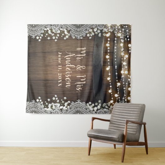 Rustiek Hout Barrel Lights Kant & Baby's Breath Wandkleed (In Situ (horizontaal))