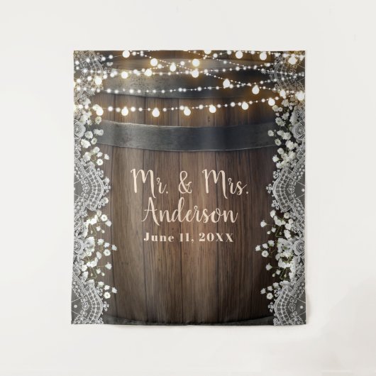 Rustiek Hout Barrel Lights Kant & Baby's Breath Wandkleed (Voorkant)