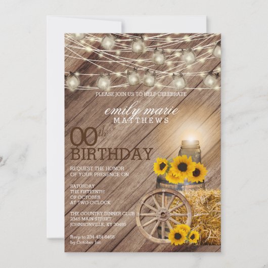 Rustiek Hout Barrel & Zonnebloemen - 00ste Verjaar Kaart (Voorkant)