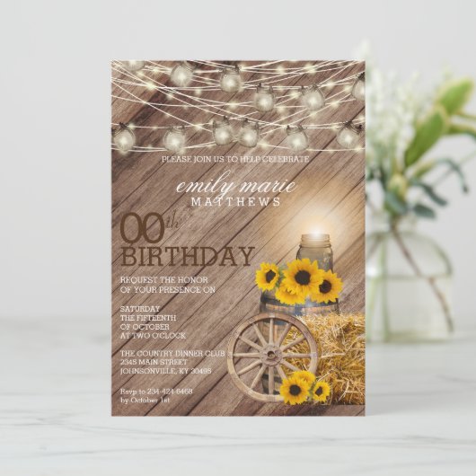 Rustiek Hout Barrel & Zonnebloemen - 00ste Verjaar Kaart (Staand voorkant)