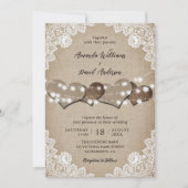 Rustiek Hout Beige Burlap Witte Bloemen Lace Weddi Kaart (Voorkant)