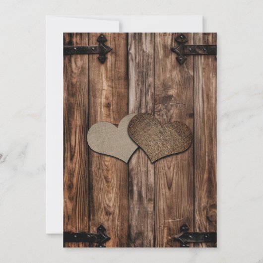 Rustiek Hout Beige Burlap Witte Bloemen Lace Weddi Kaart (Achterkant)