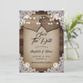 Rustiek Hout Beige Burlap Witte Bloemen Lace Weddi Save The Date (Staand voorkant)