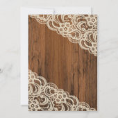 Rustiek Hout & Beige / Tan Lace bruiloft uitnodigi Kaart (Achterkant)