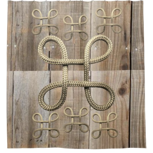 Rustiek hout beige touw douchegordijn (Voorkant)