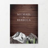 rustiek hout berg bos foto bruiloft drieluik uitnodiging (Cover)