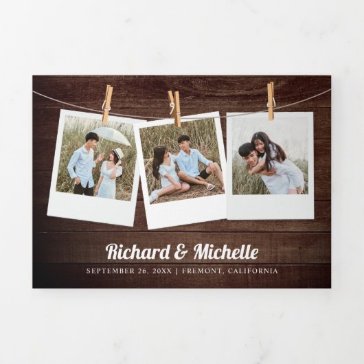 Rustiek Hout Berg Bos String Lights Bruiloft Drieluik Uitnodiging (Cover)