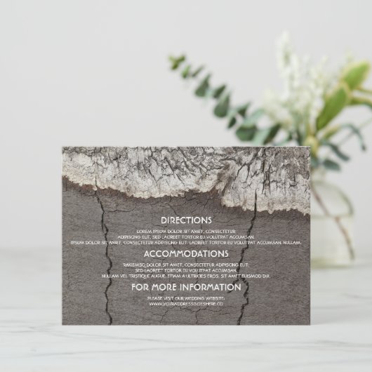 Rustiek Hout Berk Bast Tree Wedding Details Informatiekaartje (Staand voorkant)