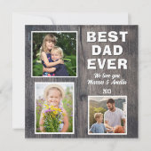 Rustiek Hout Beste Pap 3 Foto Collage Vaderdag Feestdagenkaart (Voorkant)