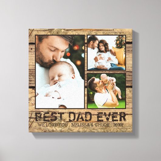 Rustiek hout BESTE PAPA OOIT Fotocollage Canvas Afdruk (Voorkant)