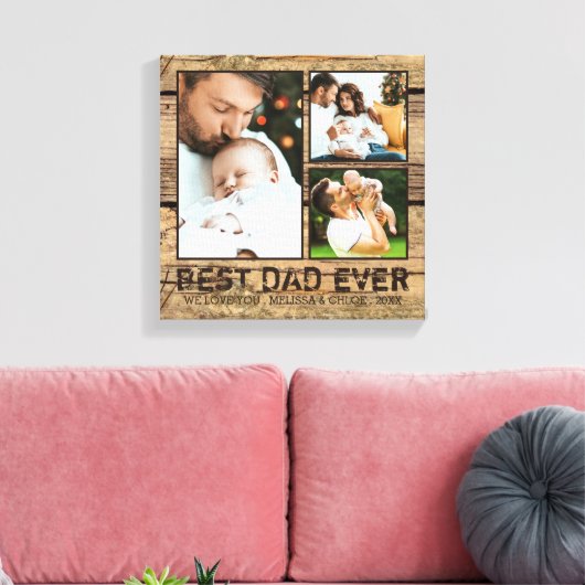 Rustiek hout BESTE PAPA OOIT Fotocollage Canvas Afdruk (Insitu (Woonkamer))