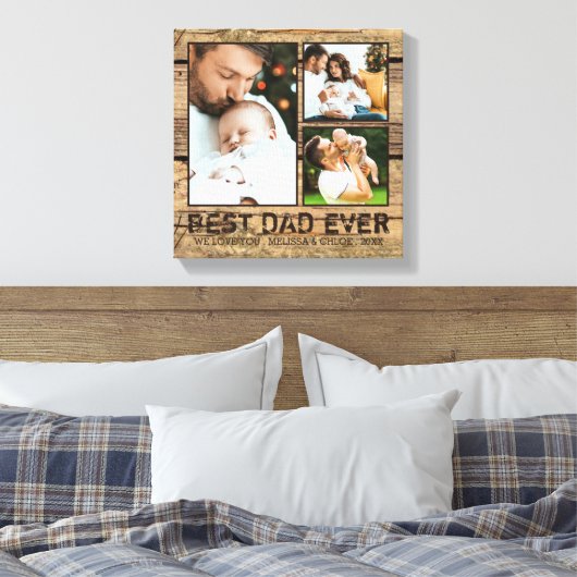 Rustiek hout BESTE PAPA OOIT Fotocollage Canvas Afdruk (Insitu (Slaapkamer))