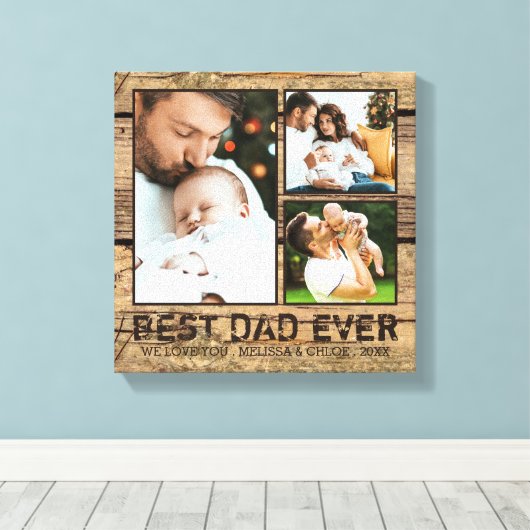 Rustiek hout BESTE PAPA OOIT Fotocollage Canvas Afdruk (Insitu (Houten vloer))