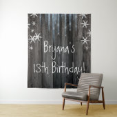 Rustiek Hout Bevroren IJs Winter Sneeuwvlokken Ach Wandkleed (In situ)