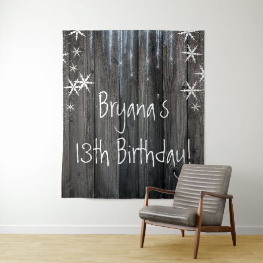 Rustiek Hout Bevroren IJs Winter Sneeuwvlokken Ach Wandkleed (In situ)