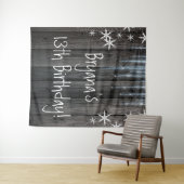 Rustiek Hout Bevroren IJs Winter Sneeuwvlokken Ach Wandkleed (In Situ (horizontaal))