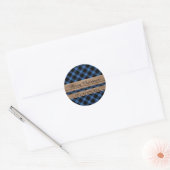 Rustiek Hout Blauw en Zwart Buffel Plaid Kerstmis Ronde Sticker (Envelop)