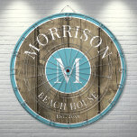 Rustiek Hout Blauw Familienaam Dartbord<br><div class="desc">Dit rustieke dartbord is de perfecte aanvulling op uw familie strandhuis, meer huis, speelkamer, man grot, en meer. Het beschikt over een vet initialen monogram in het midden, met uw familienaam trots weergegeven aan de bovenkant. Op de onderkant staat "Beach House", maar dit kan worden aangepast aan elke locatie, thema...</div>