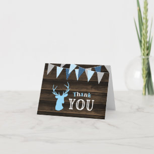 Rustiek hout blauw hert dank u bedankkaart