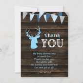 Rustiek Hout Blauw Herten Baby shower Bedankkaart (Voorkant)