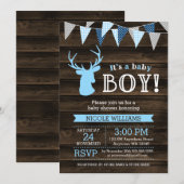 Rustiek Hout Blauw Herten Jongen Baby Douche Uitno Kaart (Voorkant / Achterkant)