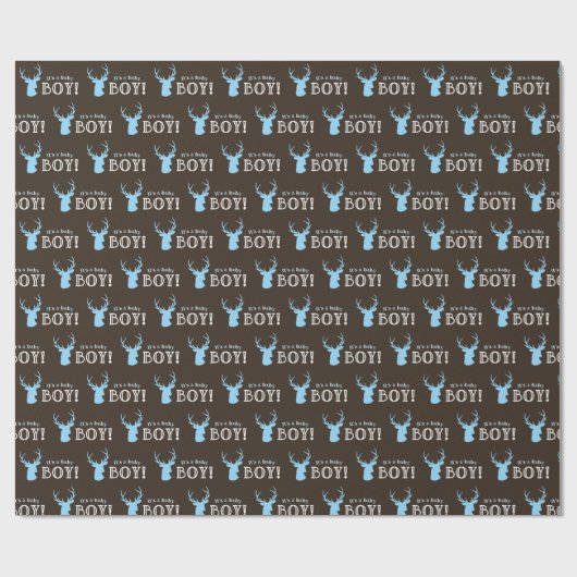 Rustiek Hout Blauw Herten Jongen Baby shower Cadeaupapier (Vlak)
