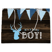 Rustiek Hout Blauw Herten Jongen Baby shower Groot Cadeauzakje (Voorkant)