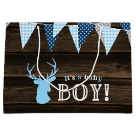 Rustiek Hout Blauw Herten Jongen Baby shower Groot Cadeauzakje
