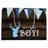 Rustiek Hout Blauw Herten Jongen Baby shower Groot Cadeauzakje (Achterkant)