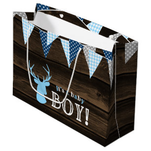 Rustiek Hout Blauw Herten Jongen Baby shower Groot Cadeauzakje