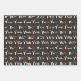 Rustiek Hout Blauw Herten Jongen Baby shower Inpakpapier Vel